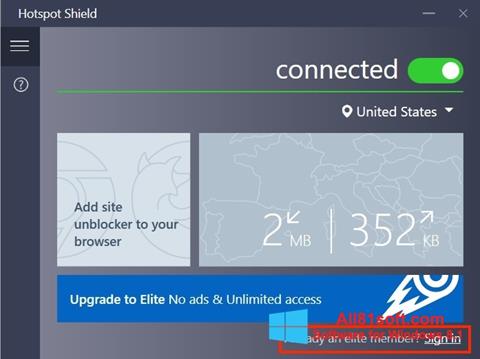 Screenshot Hotspot Shield untuk Windows 8.1