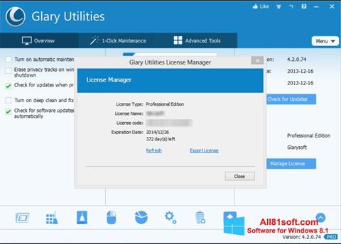 Screenshot Glary Utilities untuk Windows 8.1