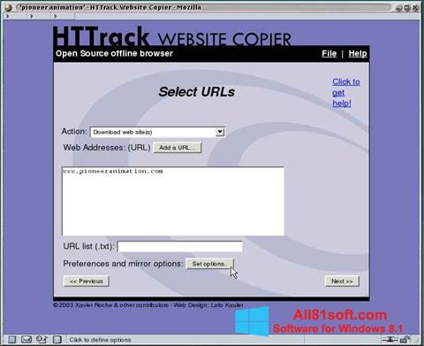 Screenshot HTTrack Website Copier untuk Windows 8.1