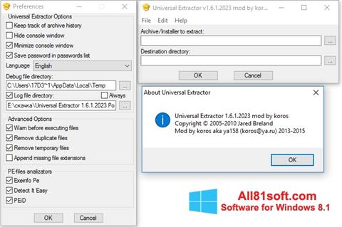 Screenshot Universal Extractor untuk Windows 8.1