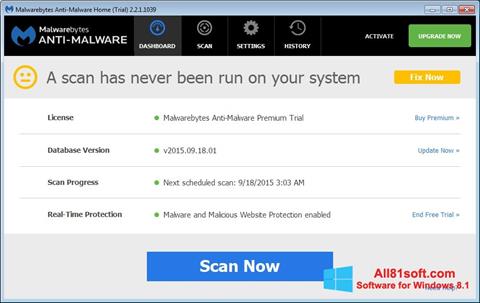 Screenshot Malwarebytes Anti-Malware Free untuk Windows 8.1