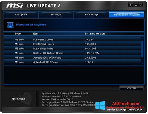 Screenshot MSI Live Update untuk Windows 8.1