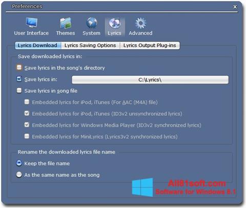 Screenshot Minilyrics untuk Windows 8.1