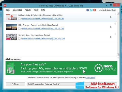 Screenshot Free YouTube Download untuk Windows 8.1