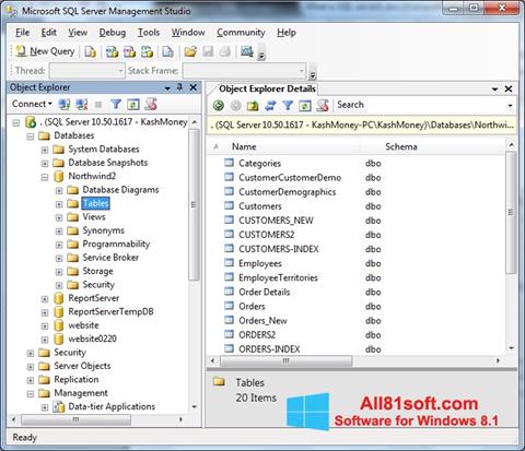 Screenshot Microsoft SQL Server untuk Windows 8.1