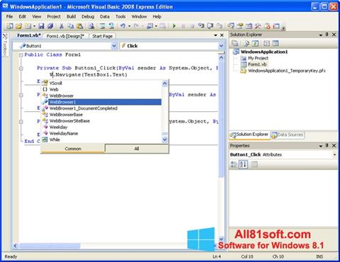 Screenshot Microsoft Visual Basic untuk Windows 8.1