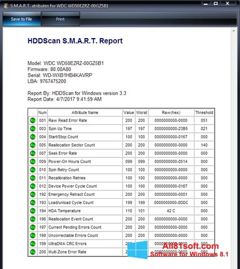 Screenshot HDDScan untuk Windows 8.1