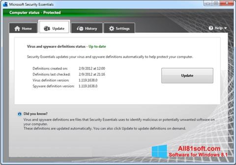 Screenshot Microsoft Security Essentials untuk Windows 8.1