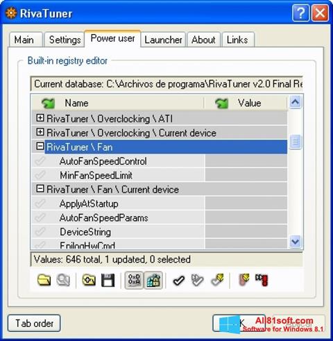 Screenshot RivaTuner untuk Windows 8.1