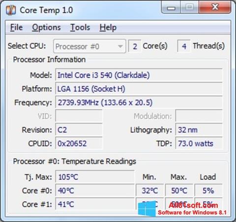 Screenshot Core Temp untuk Windows 8.1