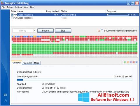 Screenshot Auslogics Disk Defrag untuk Windows 8.1