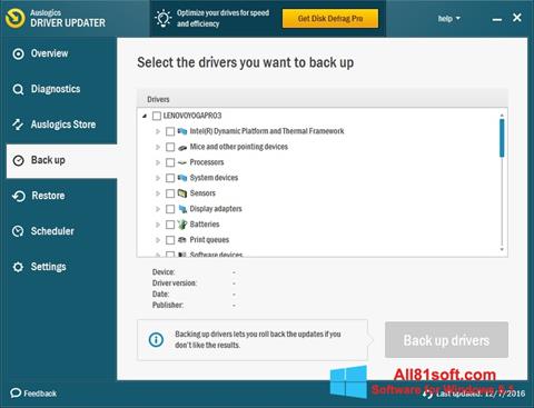 Screenshot Auslogics Driver Updater untuk Windows 8.1